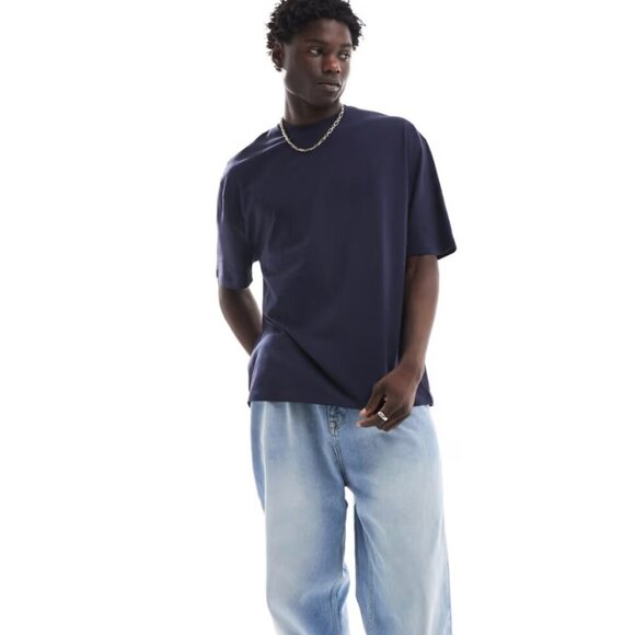 🐈Asos Oversized T-Shirt in Navy with Celestial Back Print XXL - Picture 2 of 10